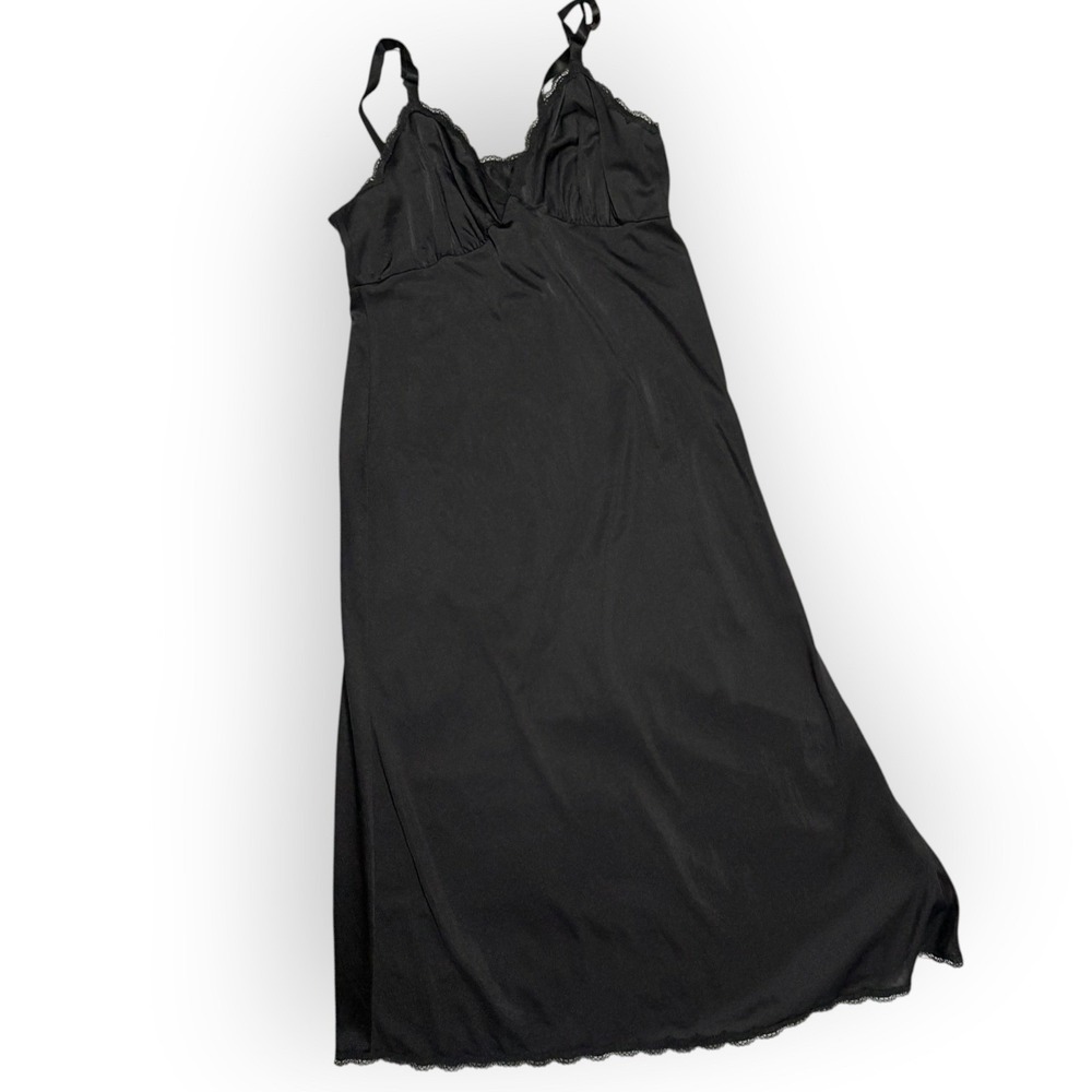Shadowline Vtg Black Full Slip Dress Lace Trim Nylon Lingerie Made in USA Sz 34